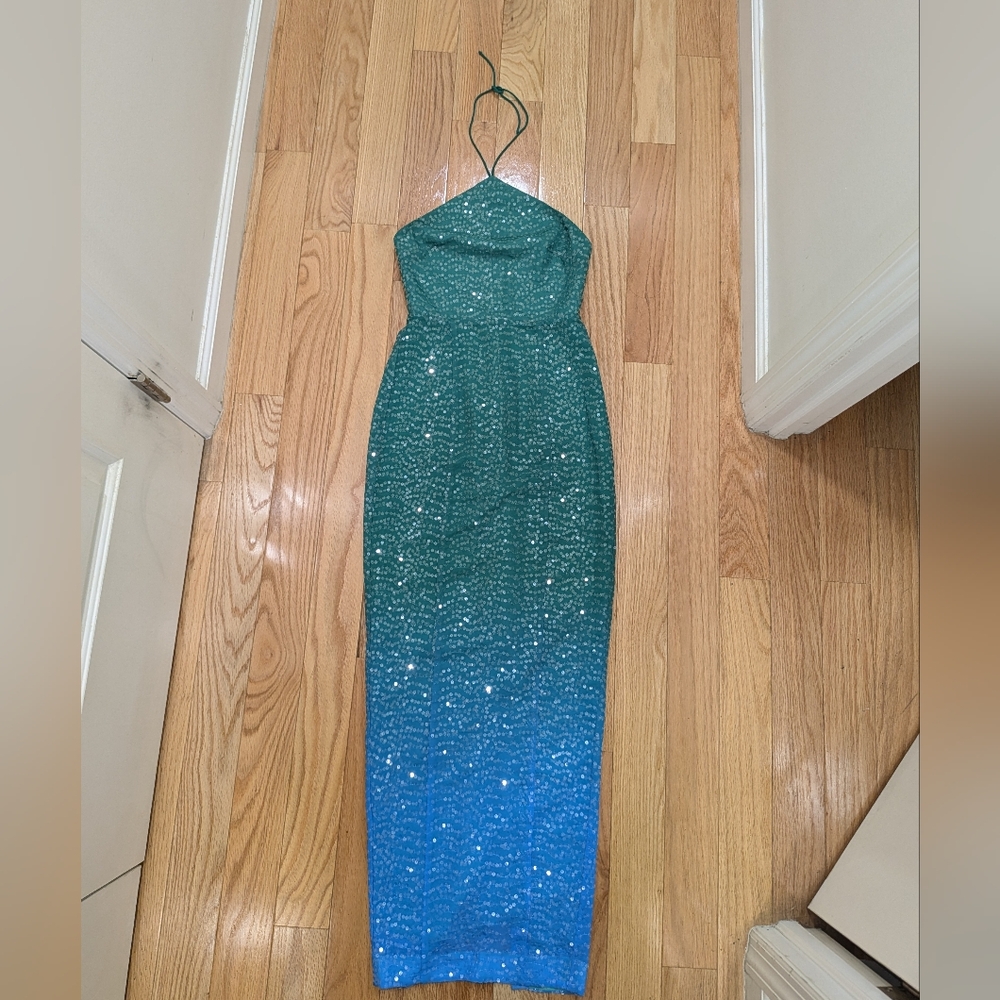 Halter Sequin Ombre Maxi Dress in Teal-Blue - Picture 6 of 9